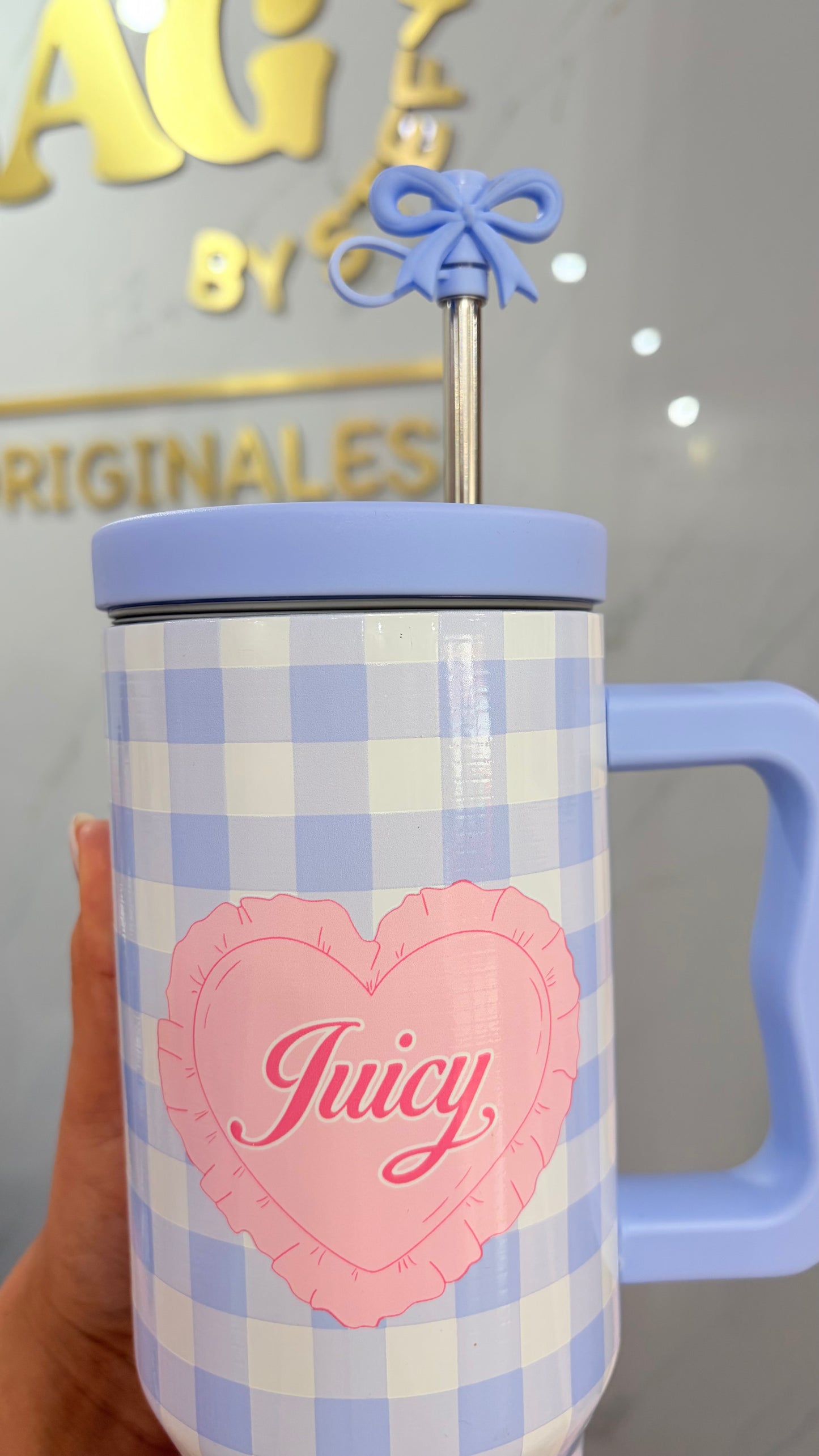 Termo Cuadros Azul Y Blanco 1180ml Juicy Couture