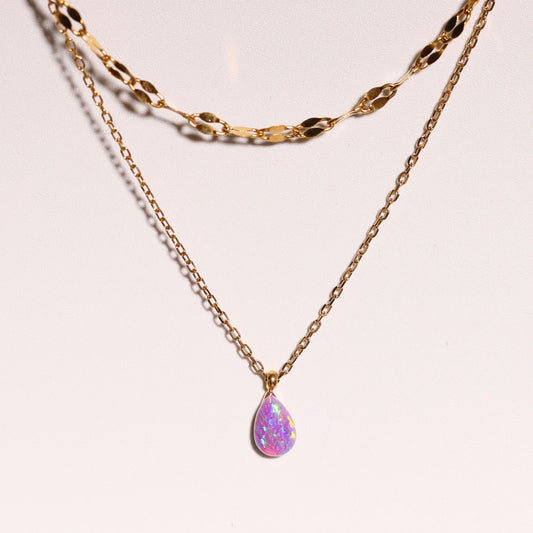 Collar Con Piedra Morada Tornasol Gota
