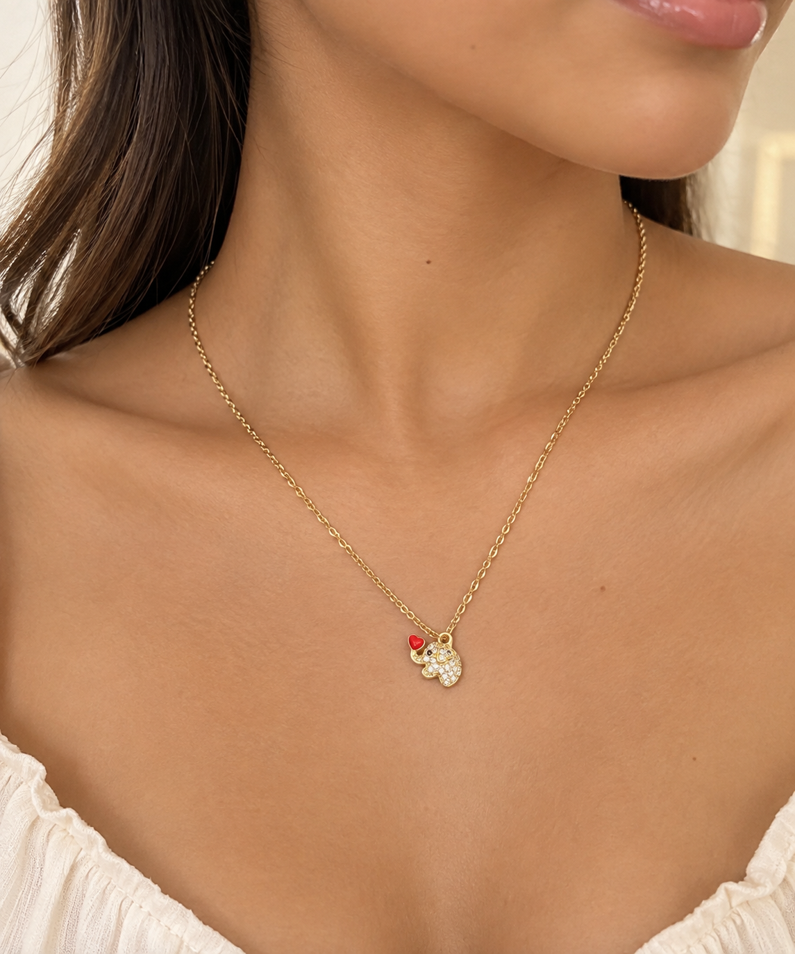 Collar Elefante Con Corazón Rojo