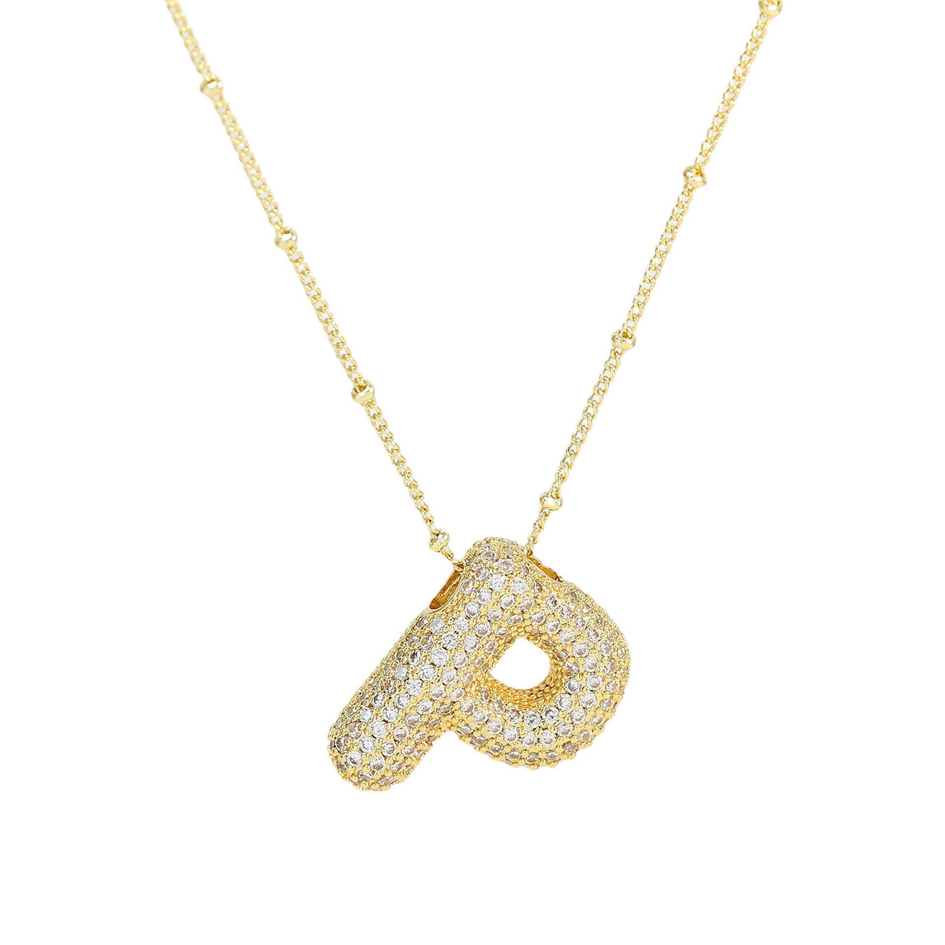 Collar Inicial Grande Brillos Oro Laminado