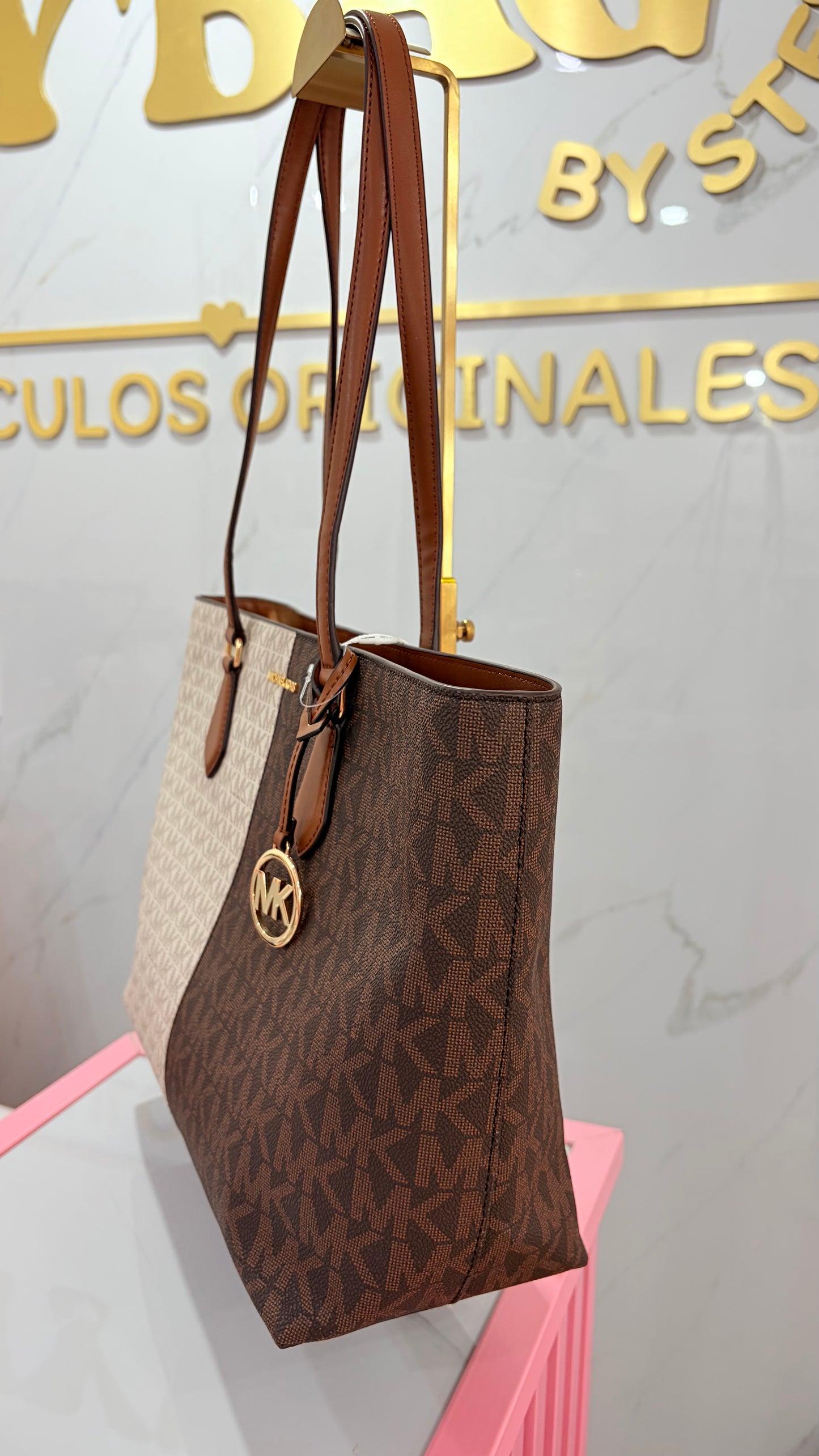 Bolsa Dama Tote Vainilla Y Marrón Michael Kors