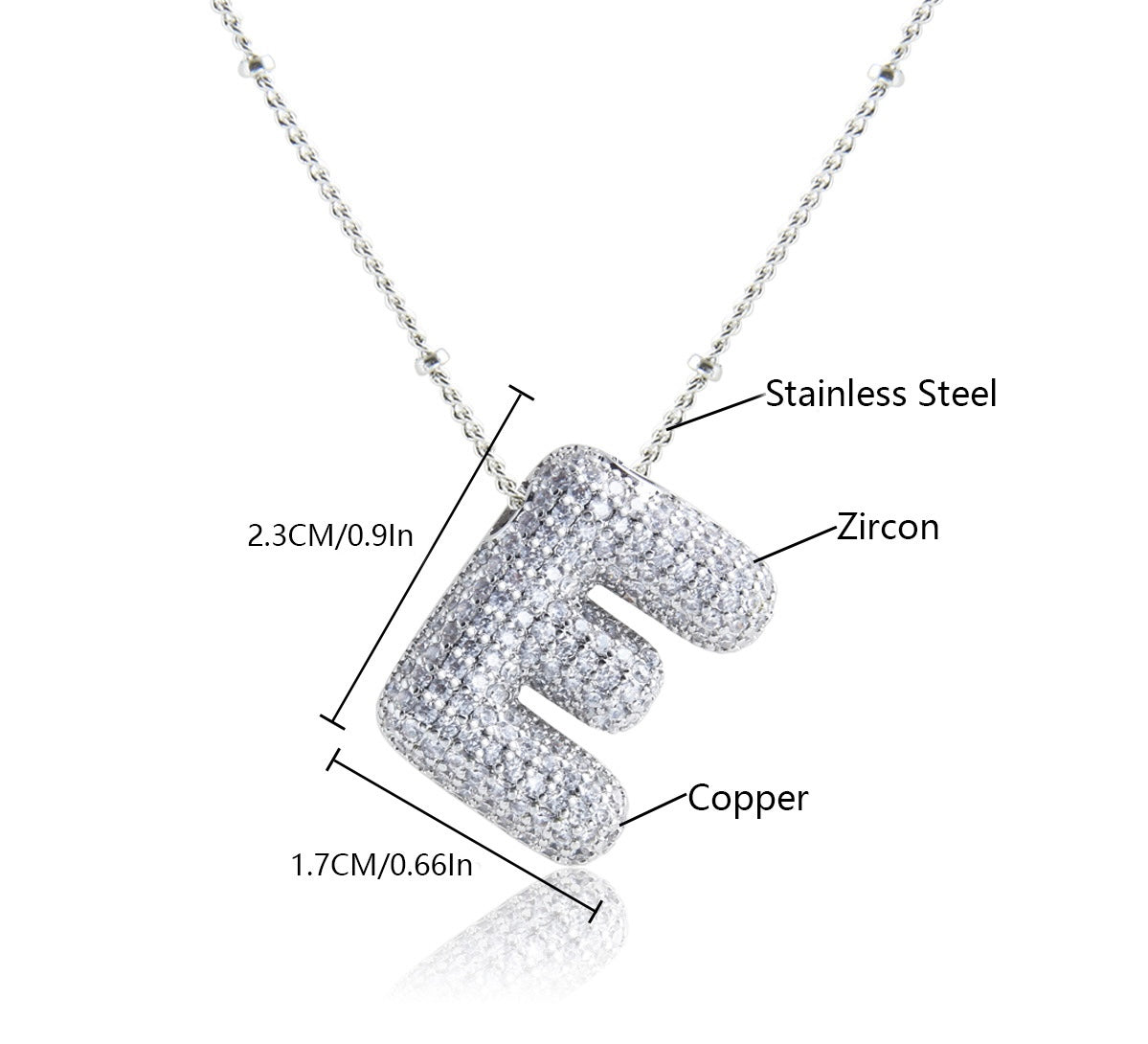 Collar Inicial Grande Brillos Plateado Laminado