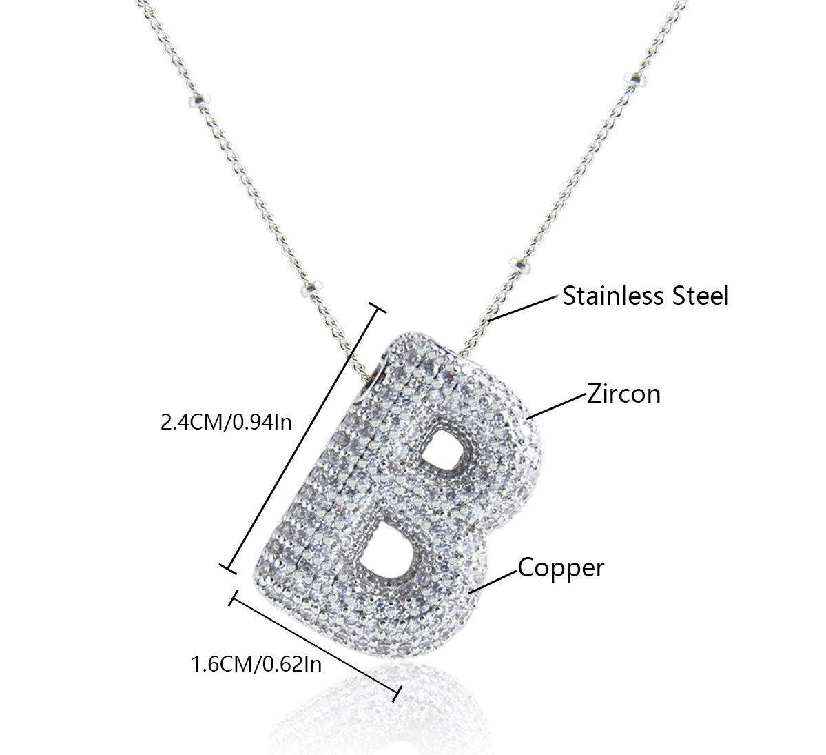 Collar Inicial Grande Brillos Plateado Laminado