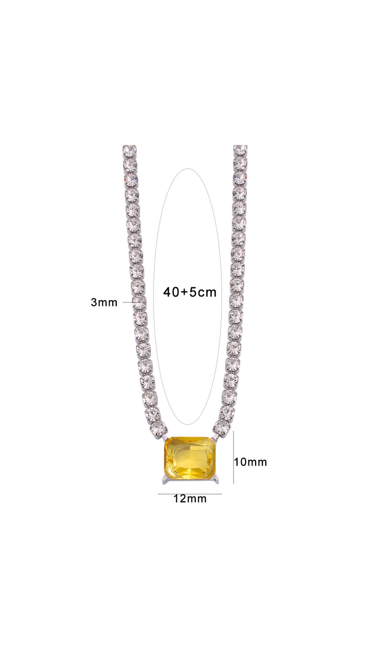 Collar Plateado Piedra Amarilla Con Piedras Blancas