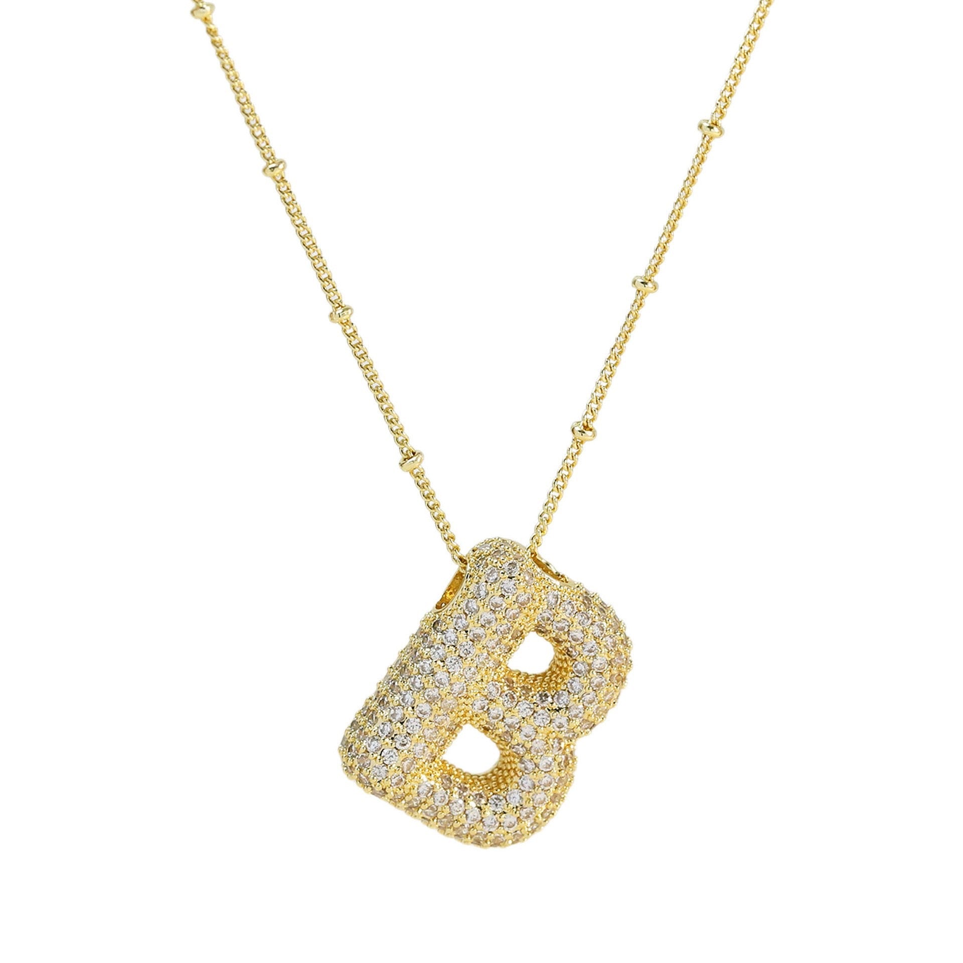 Collar Inicial Grande Brillos Oro Laminado