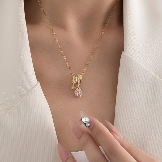 Collar Dijes Cuadrado Rosa