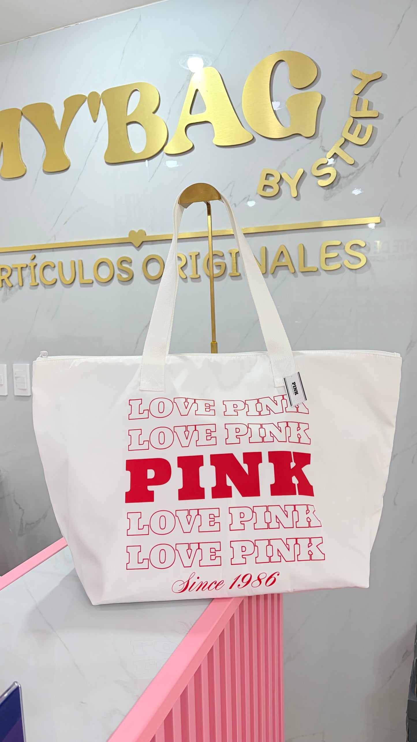 Bolsa Dama Tote Maxi Blanca Pink