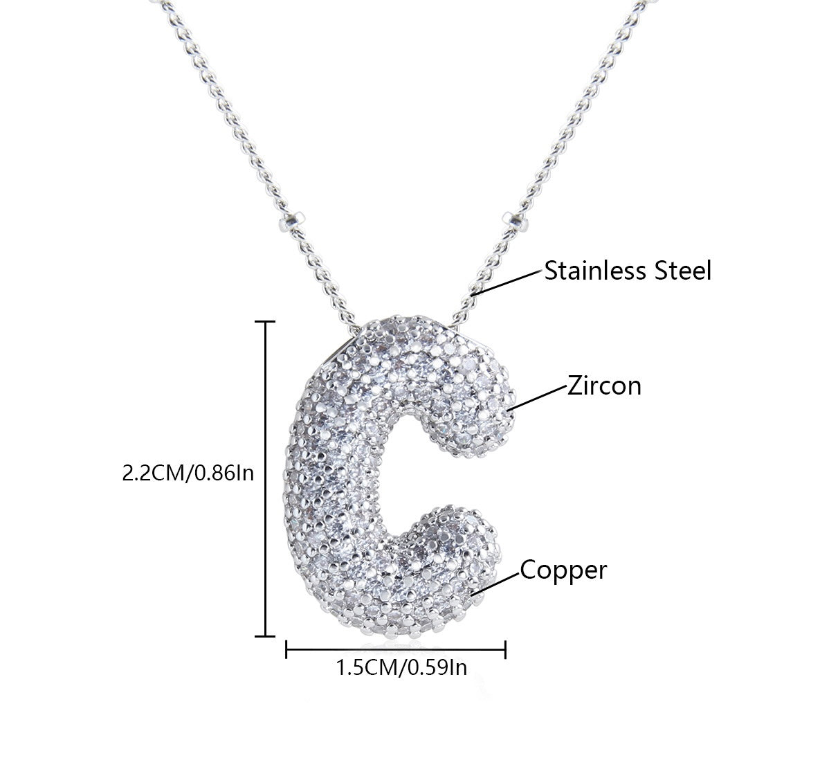 Collar Inicial Grande Brillos Plateado Laminado