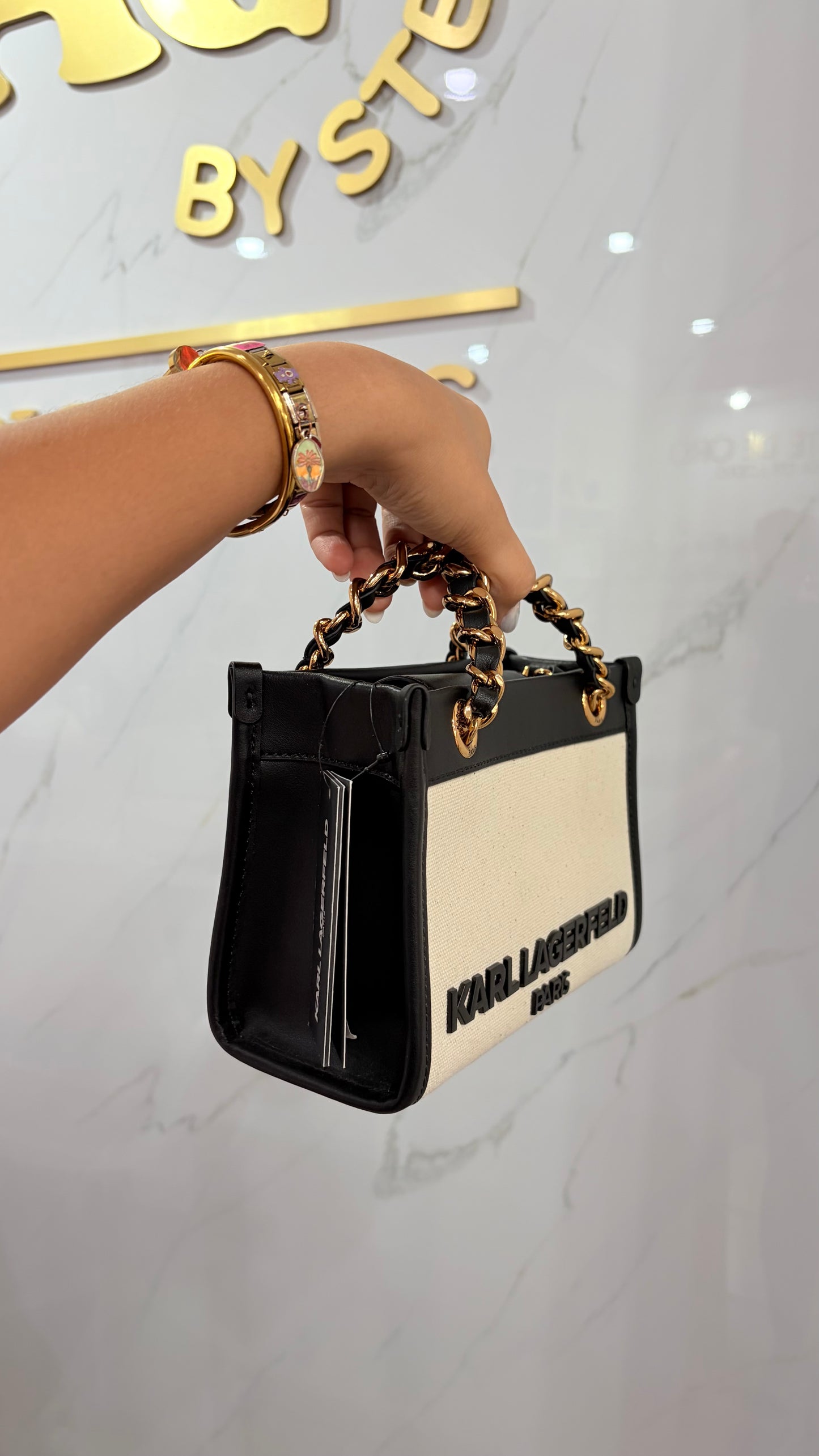 Bolsa Dama Beige Y Blanco Karl Lagerfeld