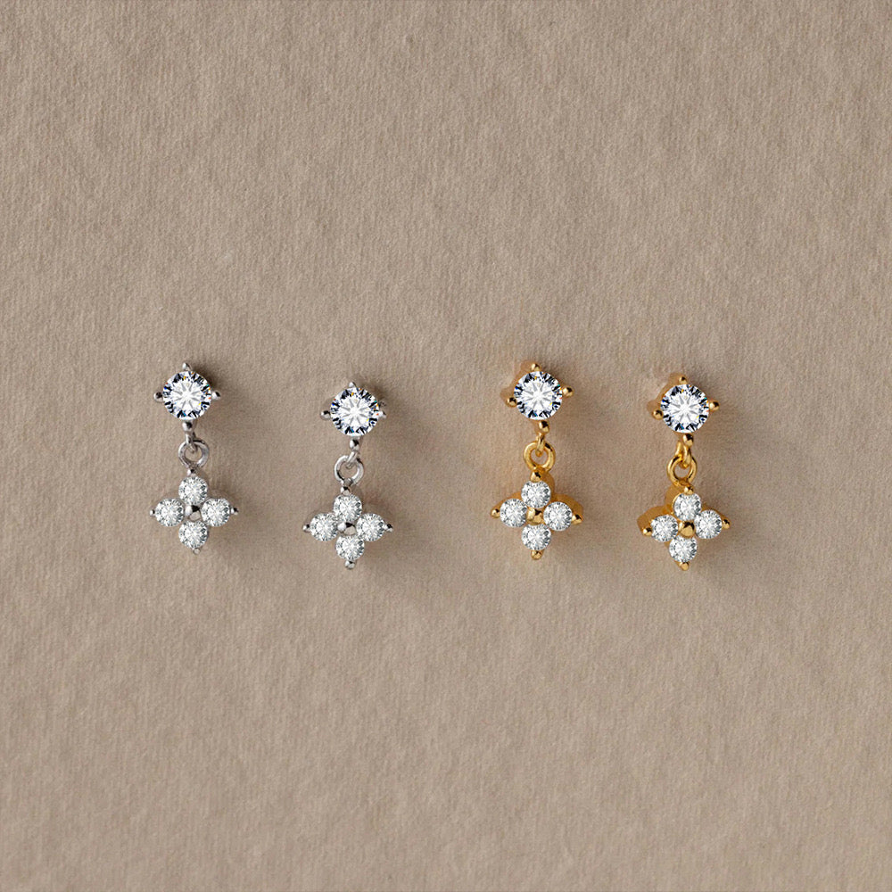 Pendientes Flor Piedras Blancas Mini
