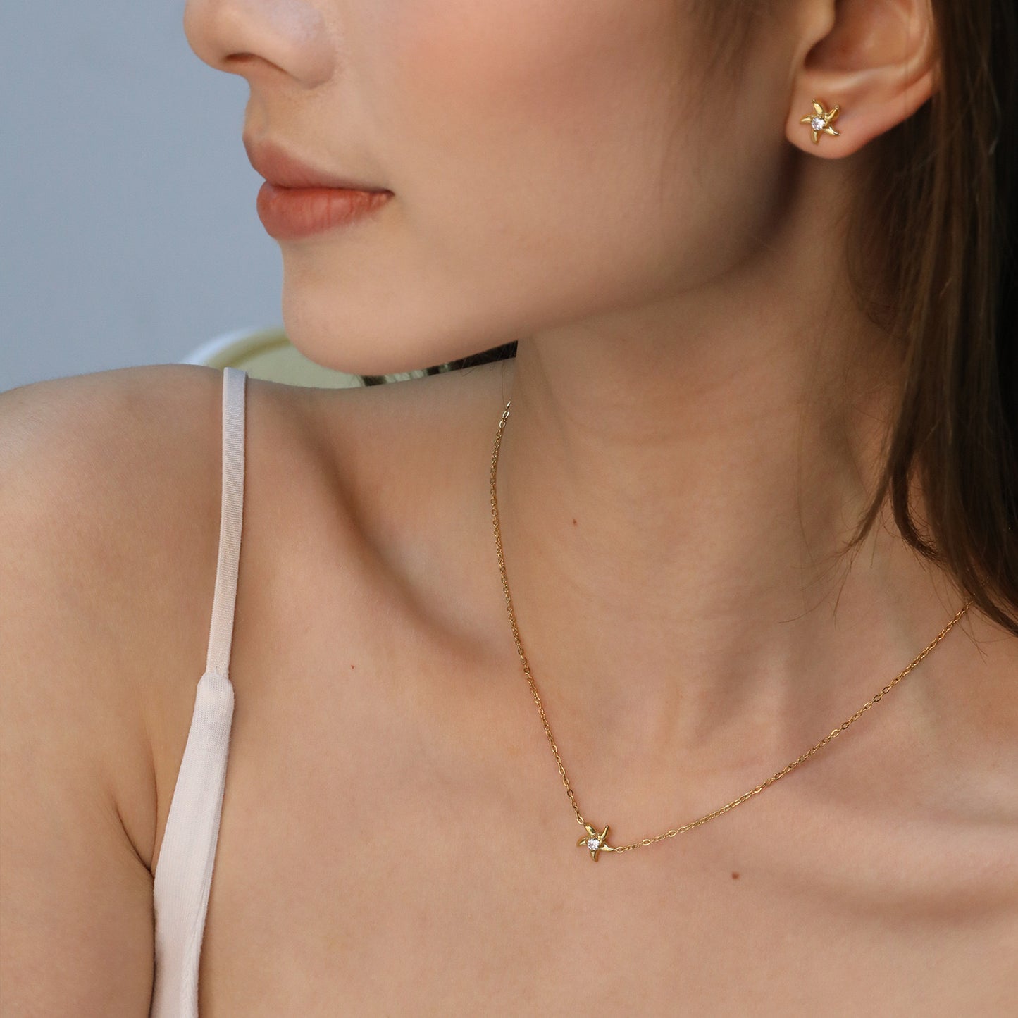 Set Collar Y Aretes Mini Estrella