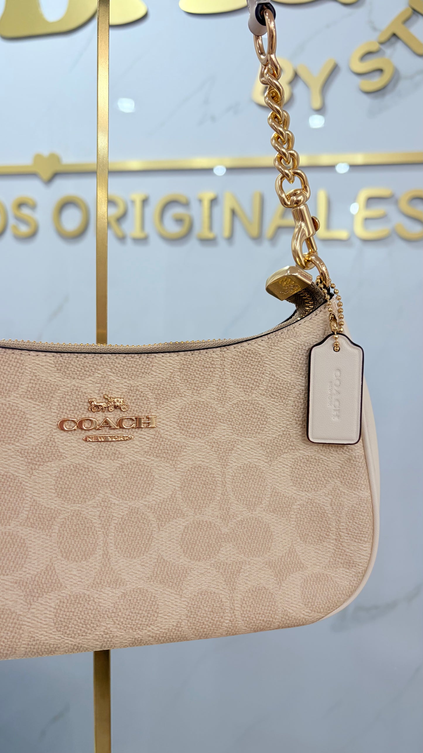 Bolsa Dama Teri Mediana Beige Y Blanco Coach
