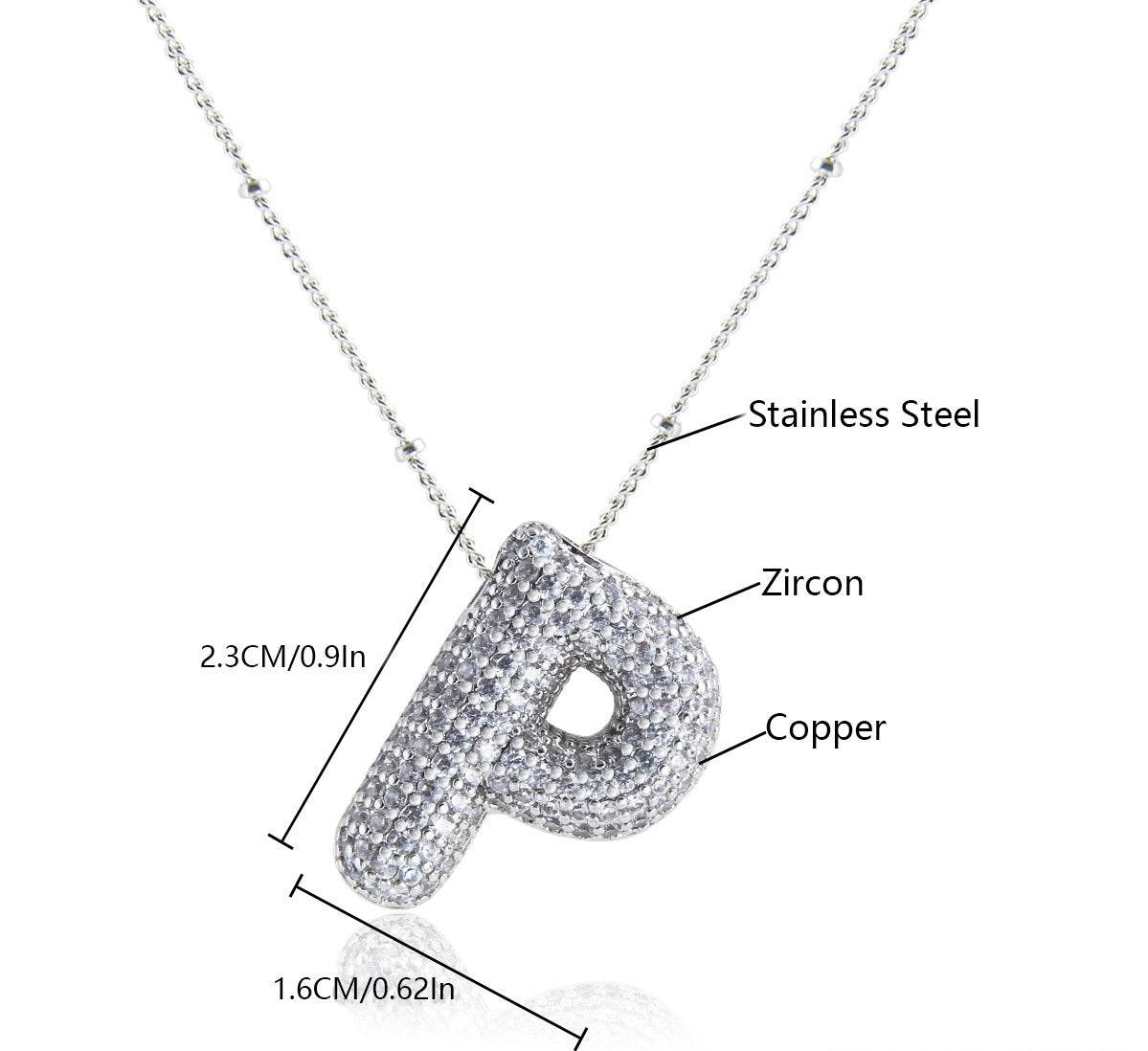 Collar Inicial Grande Brillos Plateado Laminado