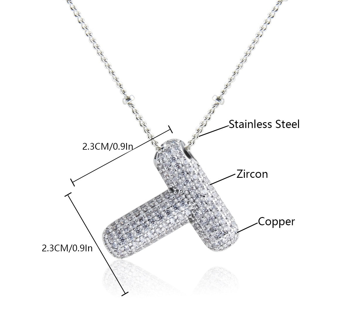 Collar Inicial Grande Brillos Plateado Laminado