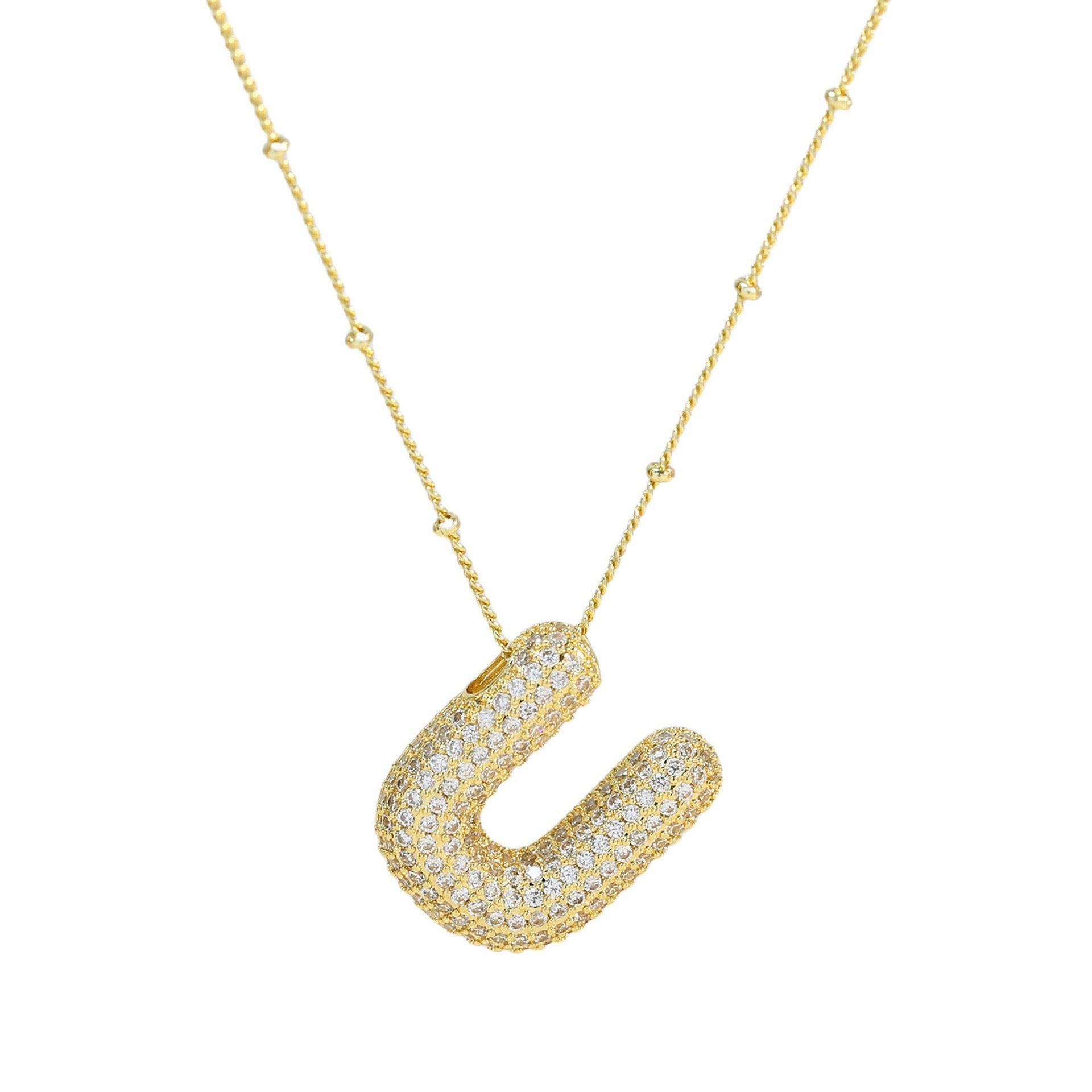 Collar Inicial Grande Brillos Oro Laminado