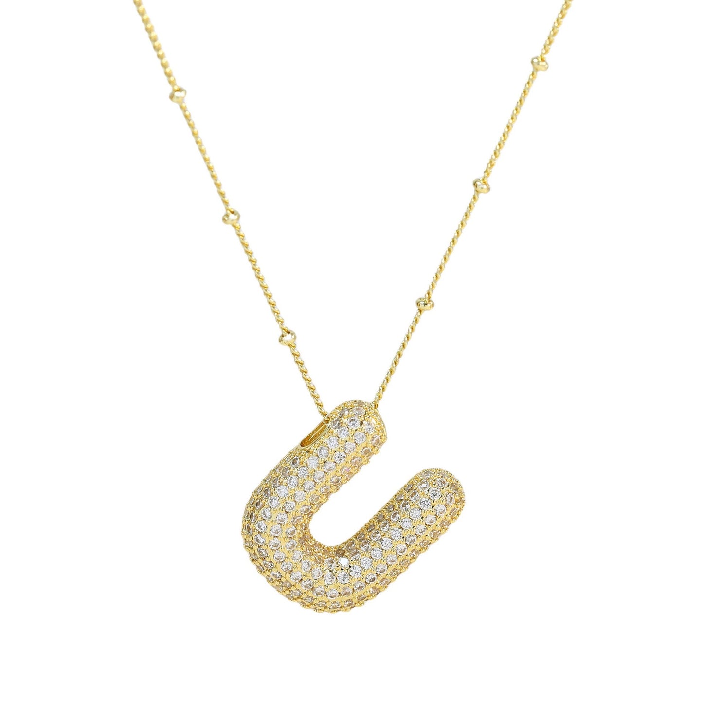 Collar Inicial Grande Brillos Oro Laminado