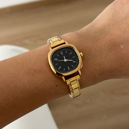 Reloj Italiano Dorado Cuadrado Negro