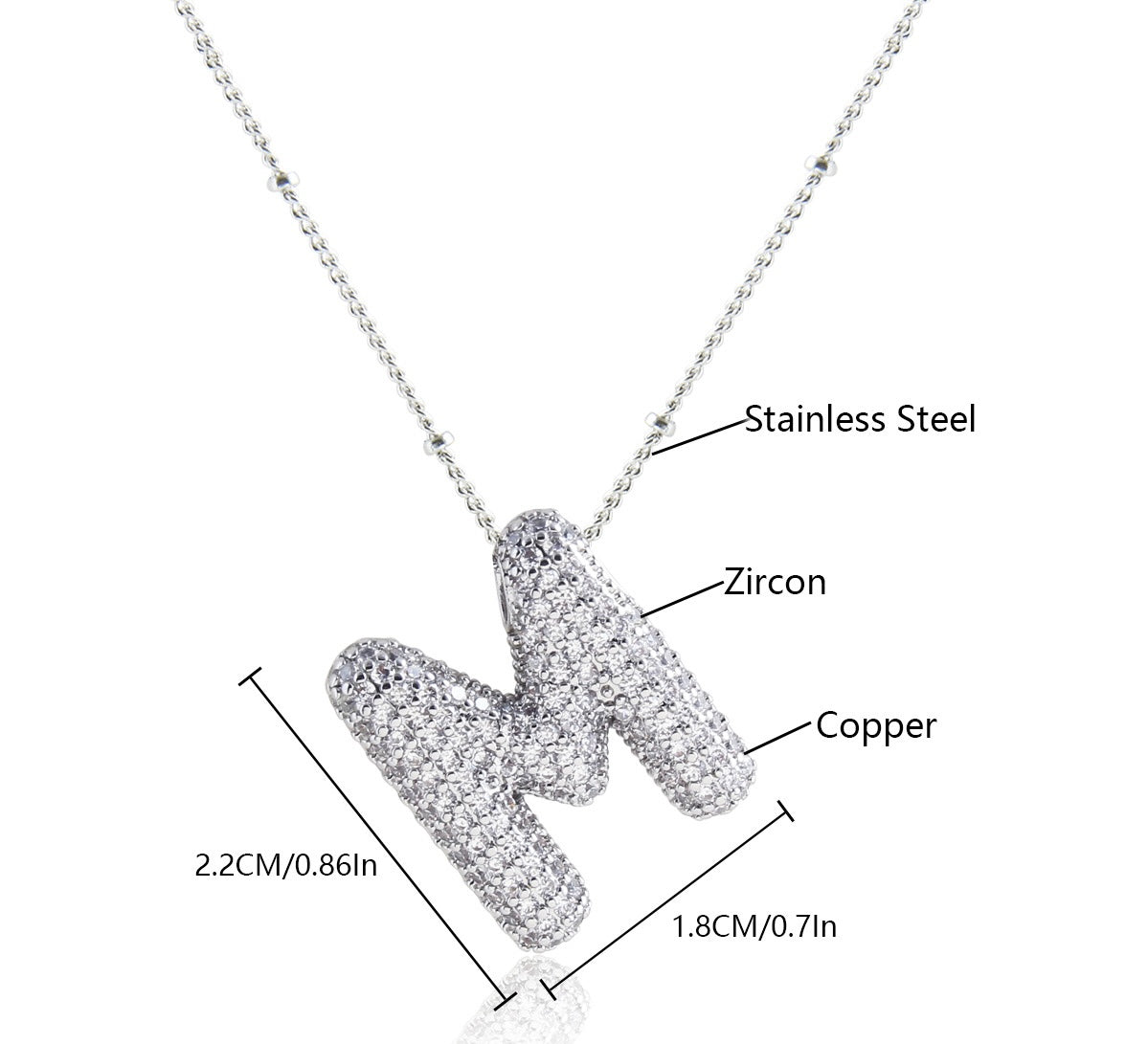 Collar Inicial Grande Brillos Plateado Laminado