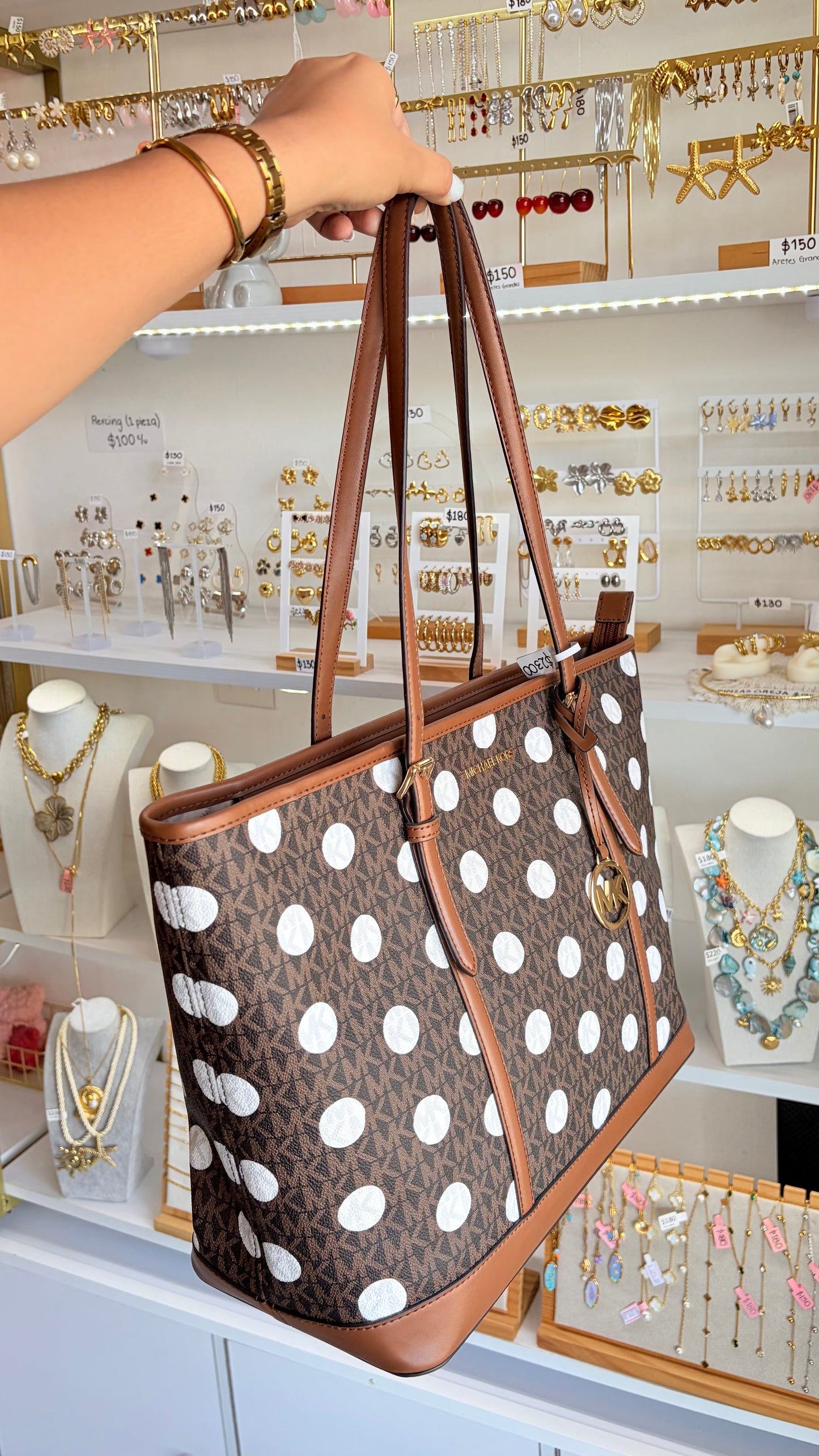 Bolsa Dama Tote Chocolate Polka Dot Michael Kors