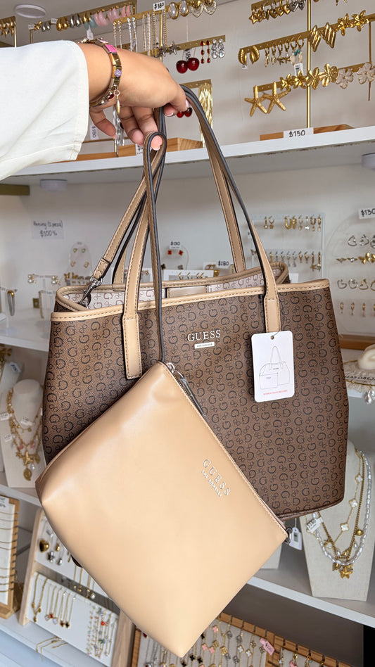 Bolsa Dama 2 Piezas Tote Chocolate Guess