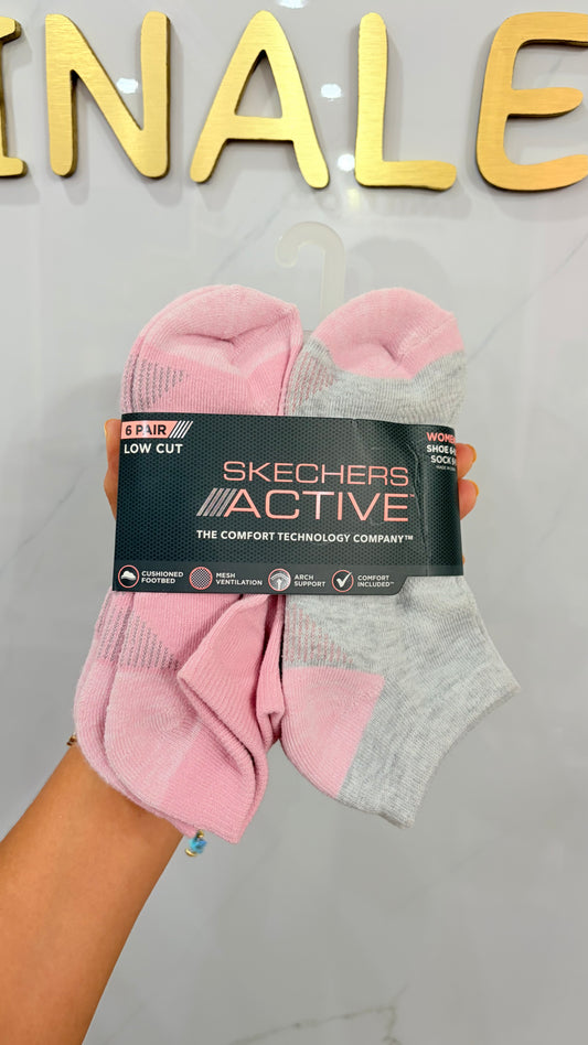 Calcetas Dama Blanco, Gris Y Rosa Skechers