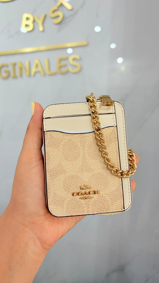 Zip Card Case Beige Y Blanco  Coach