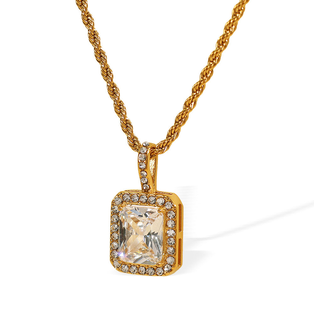 Collar Rectángulo Con Piedras Blancas