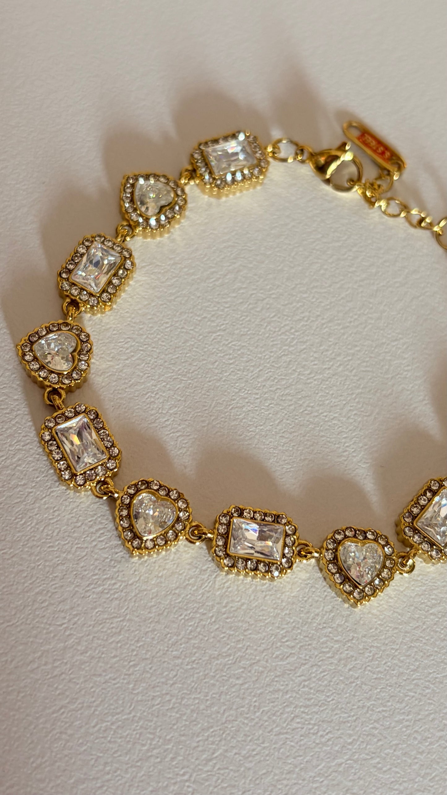 Pulsera Corazón y Rectángulos Piedras Blancas