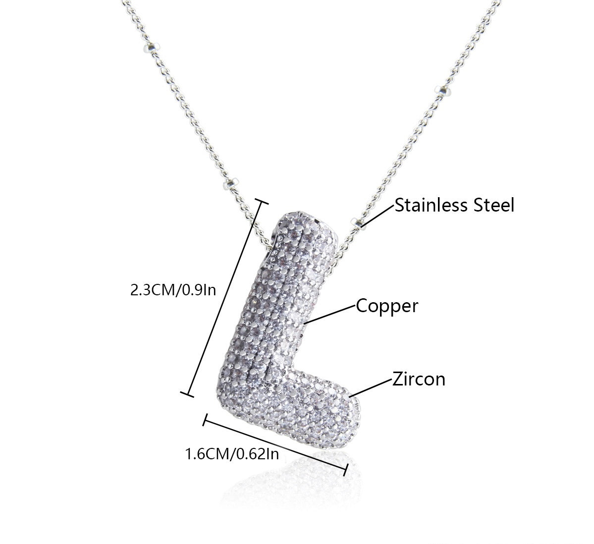 Collar Inicial Grande Brillos Plateado Laminado