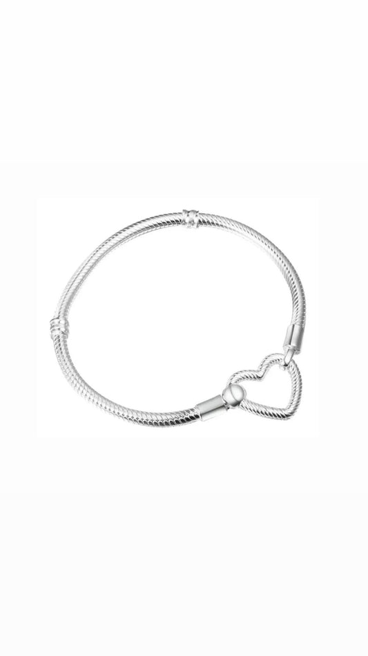 Pulsera Chapada En Plata Corazon Hueco