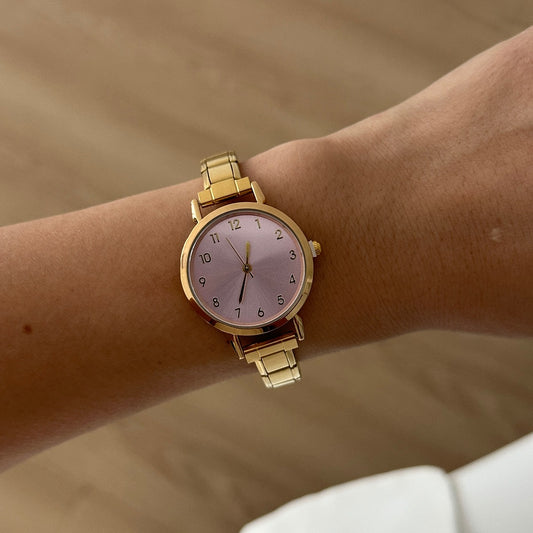 Reloj Italiano Dorado Circular Rosa