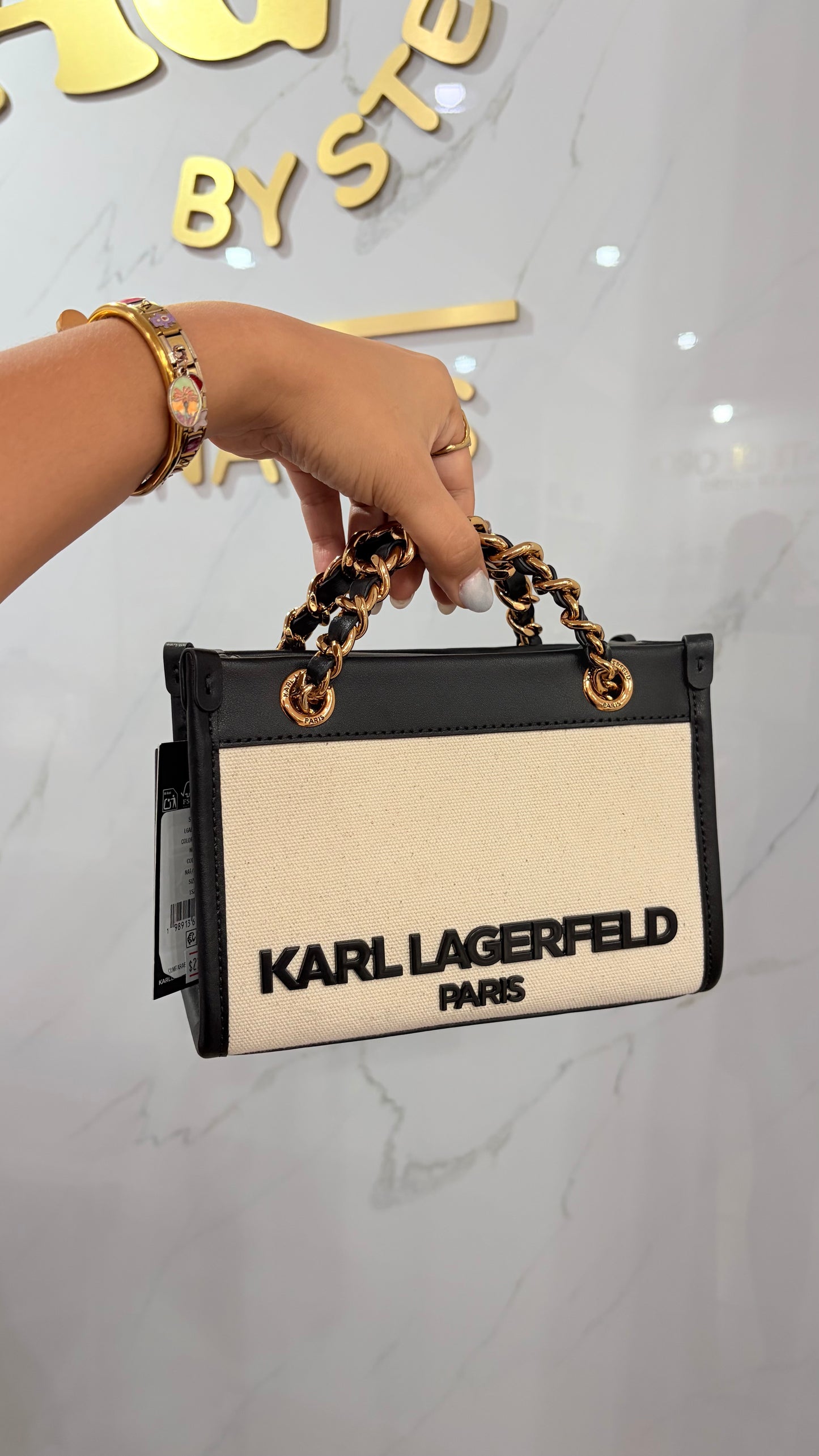 Bolsa Dama Beige Y Blanco Karl Lagerfeld