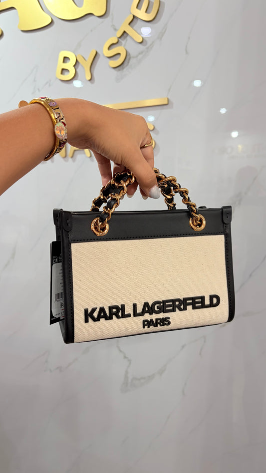 Bolsa Dama Beige Y Blanco Karl Lagerfeld