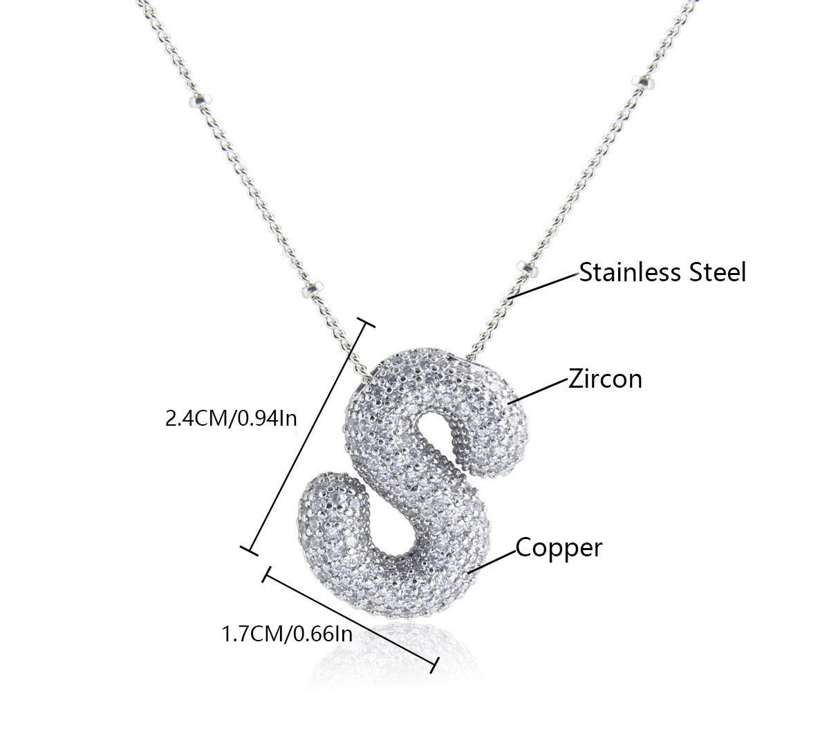 Collar Inicial Grande Brillos Plateado Laminado
