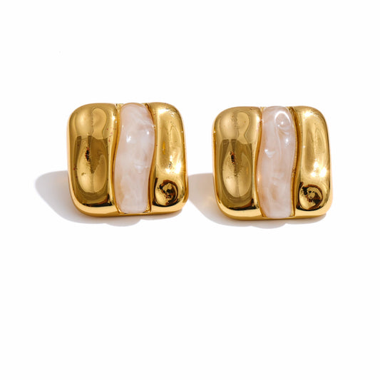 Aretes Cuadrado Con Línea Blanca