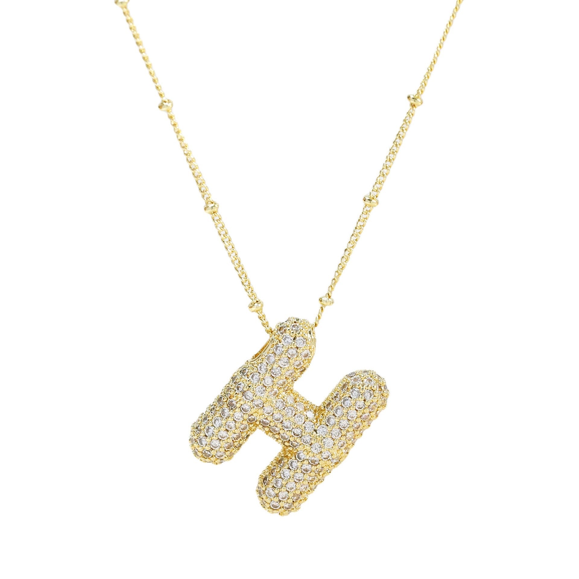 Collar Inicial Grande Brillos Oro Laminado