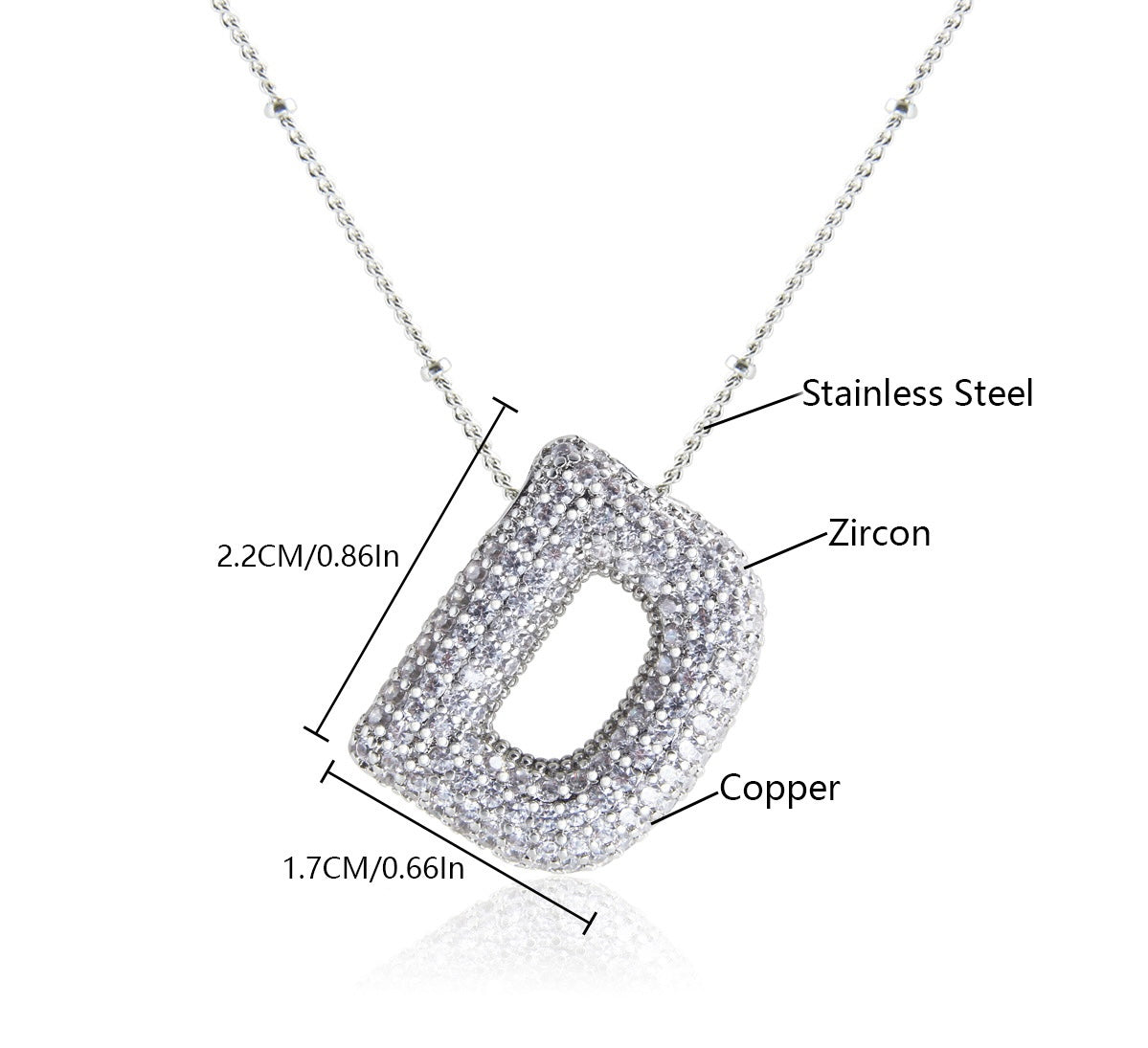 Collar Inicial Grande Brillos Plateado Laminado