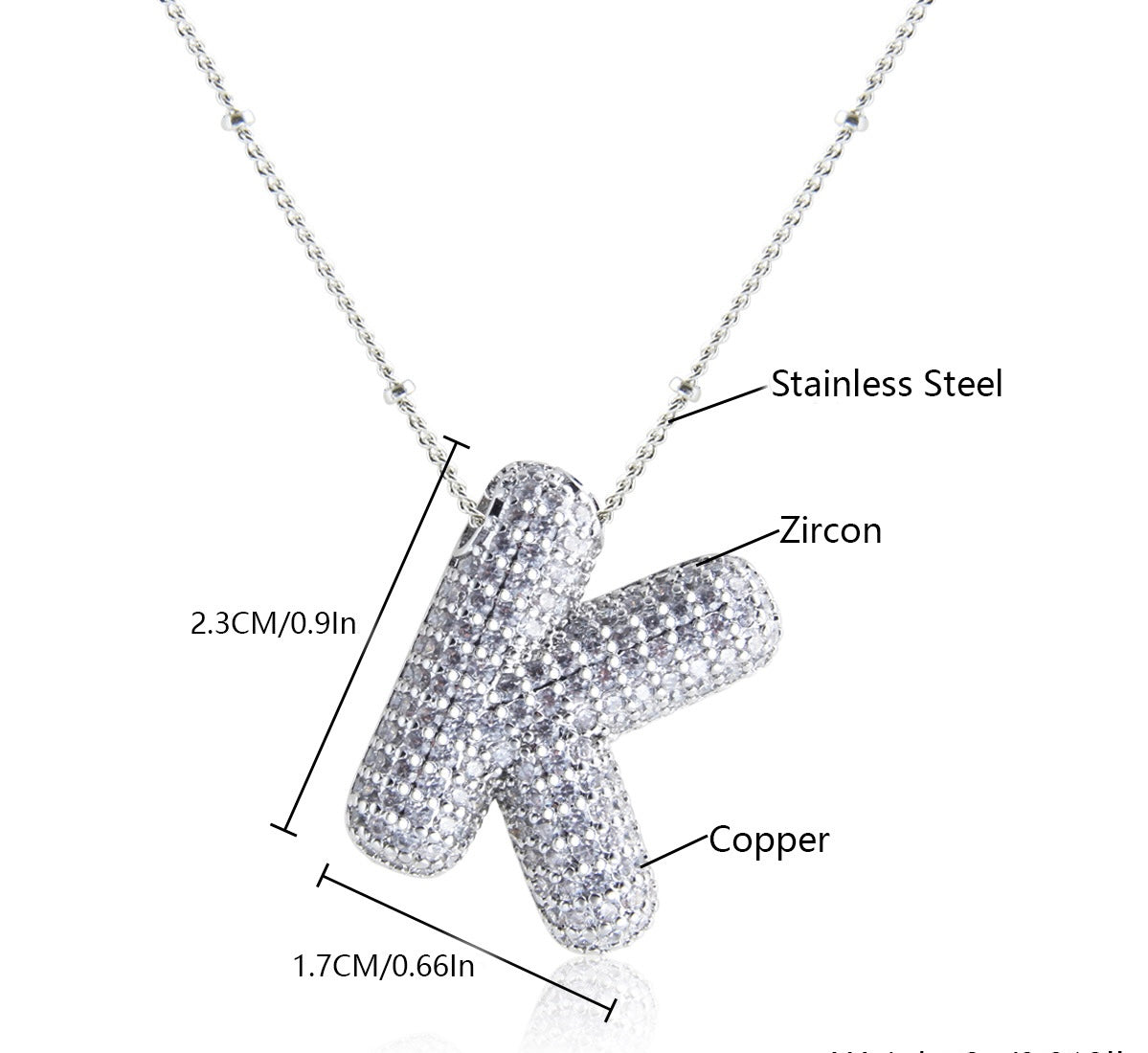Collar Inicial Grande Brillos Plateado Laminado