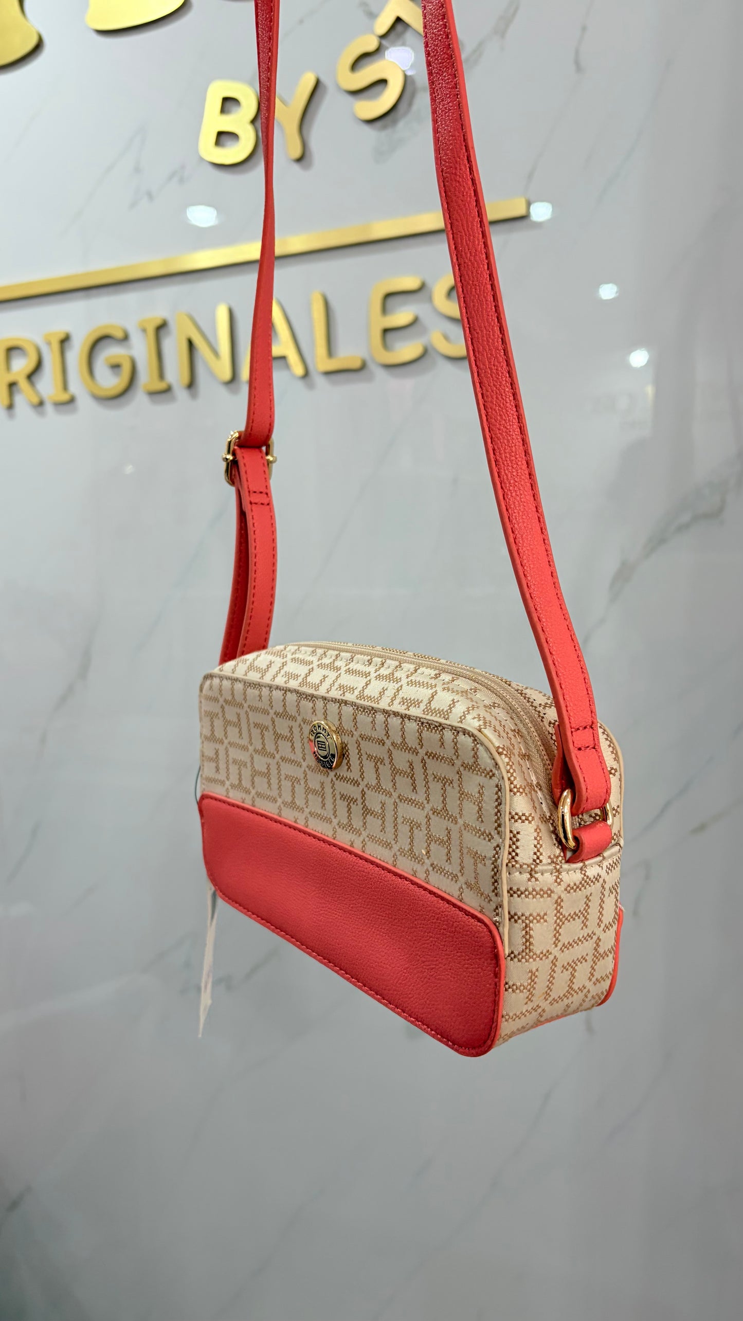 Bolsa Dama Beige Y Coral Tommy Hilfiger