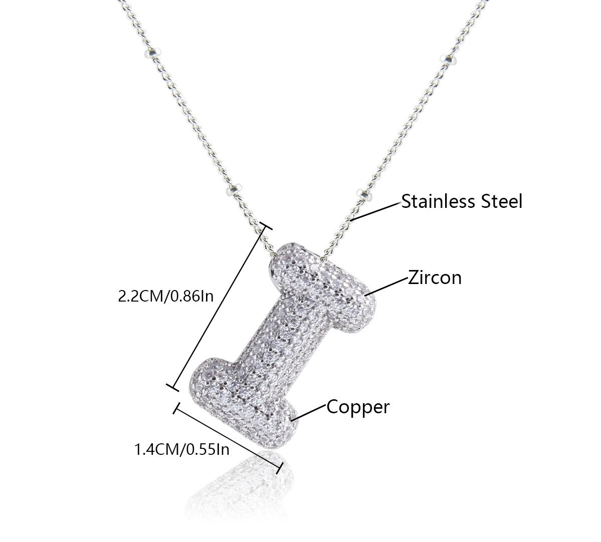 Collar Inicial Grande Brillos Plateado Laminado
