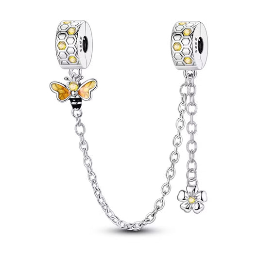 Charm Chapado Cadena Abeja Y Flor