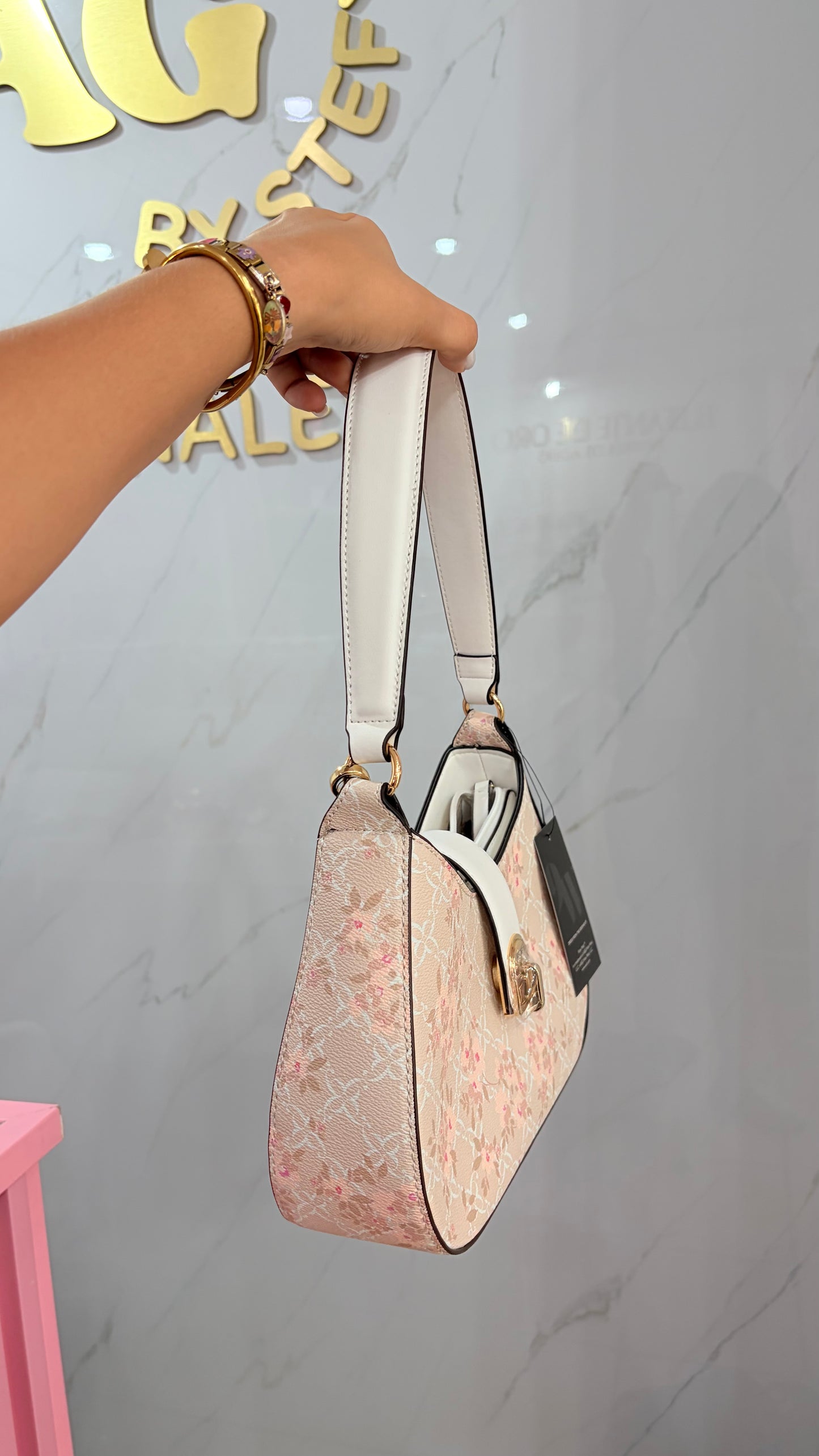 Bolsa Dama Beige Con Flores Nine West