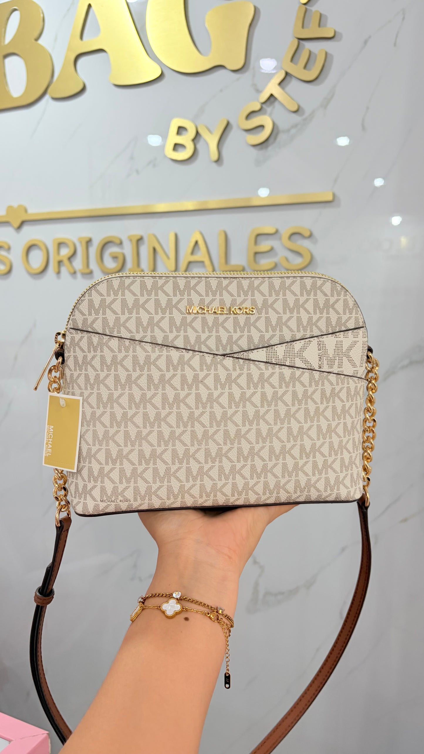 Bolsa Dama Vainilla Y Marrón Michael Kors