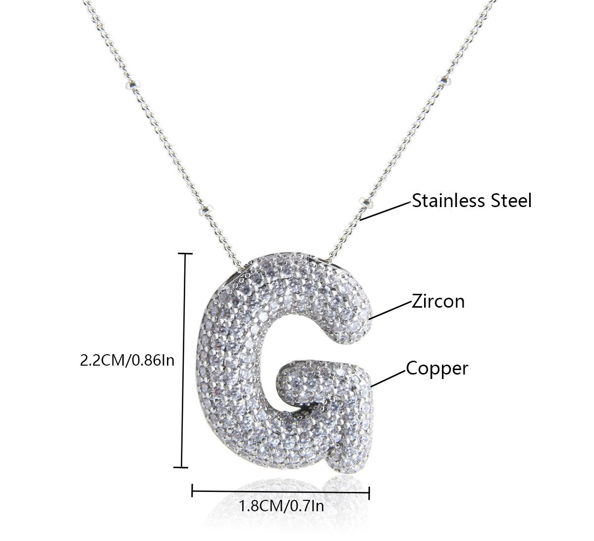 Collar Inicial Grande Brillos Plateado Laminado