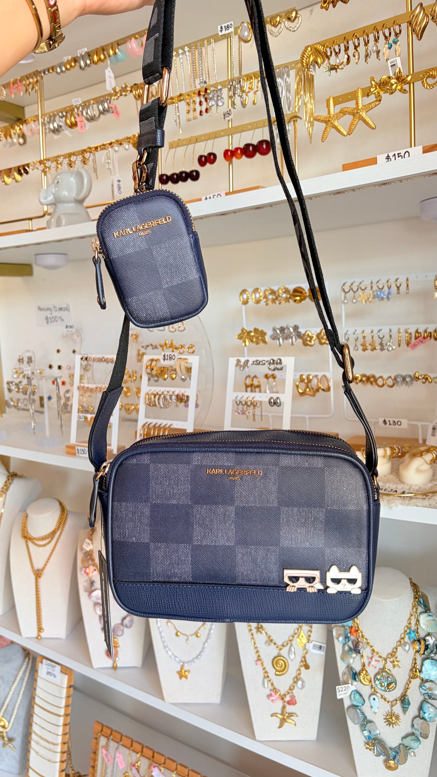 Bolsa Dama Azul Cuadros Karl Lagerfeld