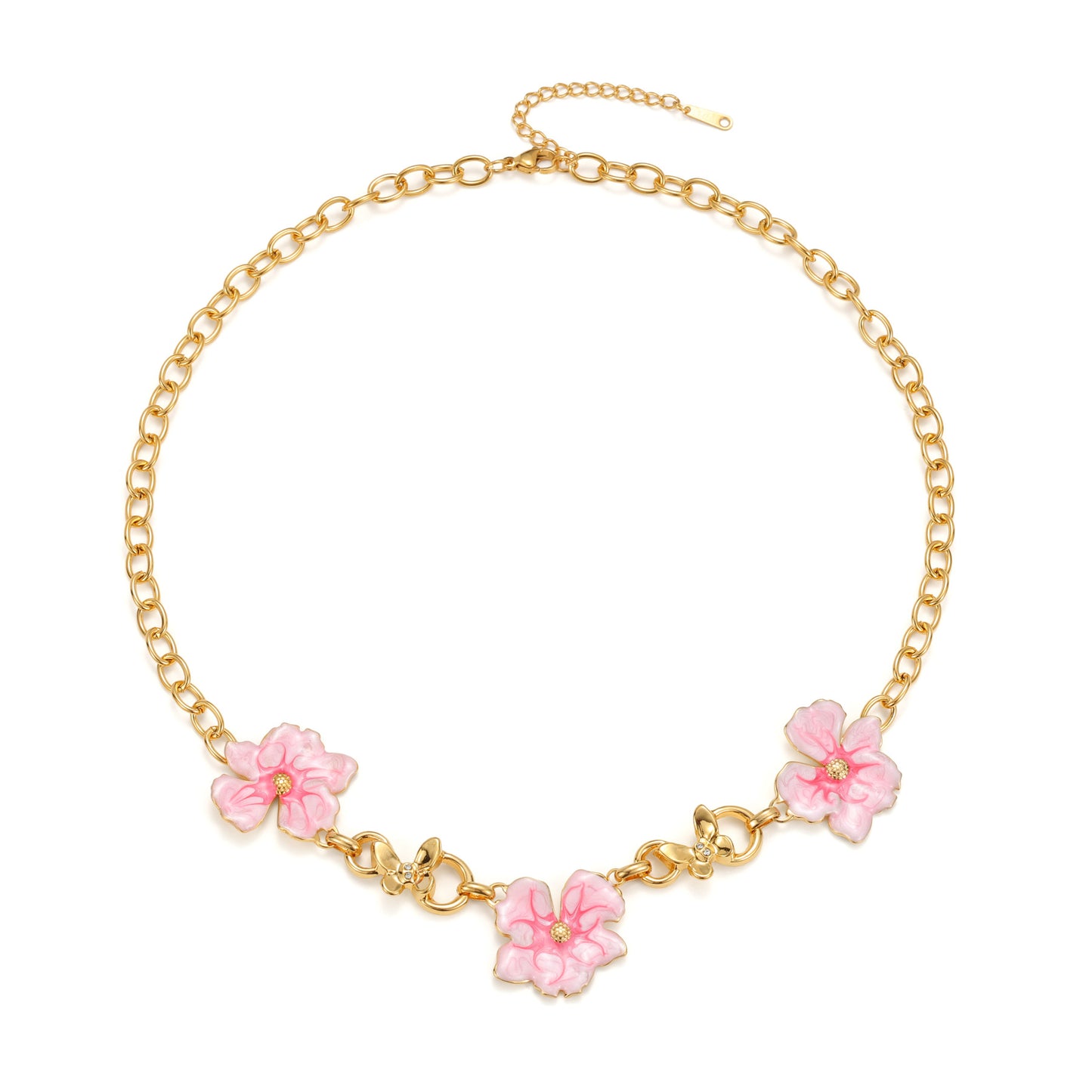 Collar Flores Rosas Con Mariposas