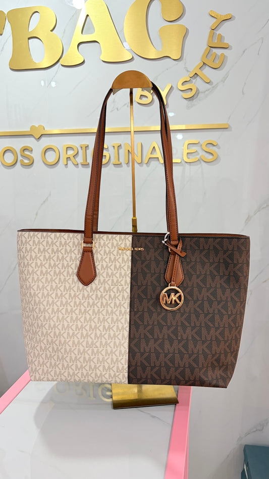 Bolsa Dama Tote Vainilla Y Marrón Michael Kors