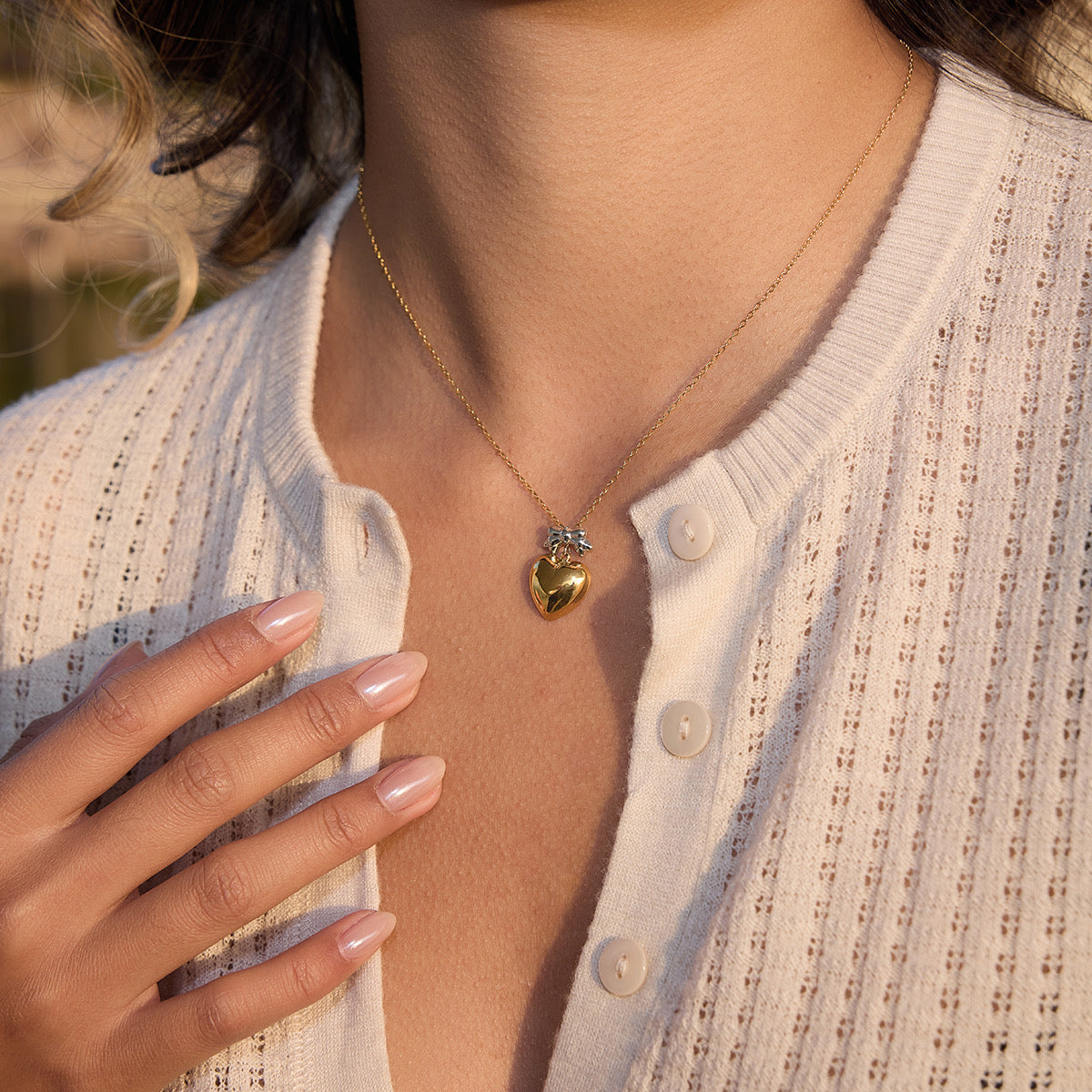 Collar Corazón Con Moño Bicolor