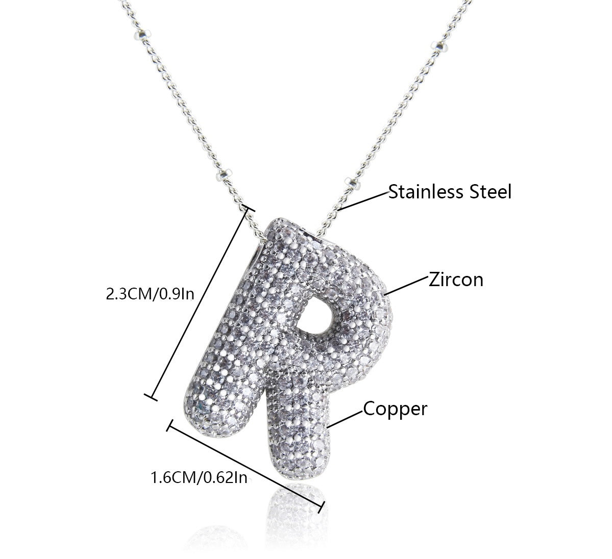 Collar Inicial Grande Brillos Plateado Laminado