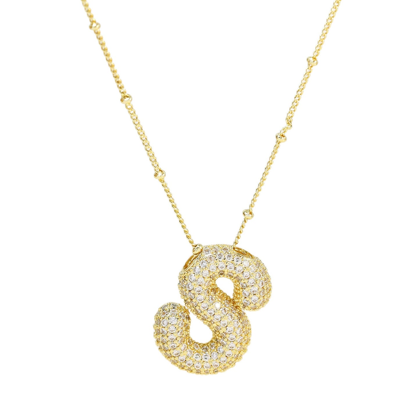 Collar Inicial Grande Brillos Oro Laminado